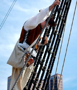 George climbs the Santa Maria's rigging