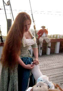 Blue Jess fixing her nylon in front of Lob