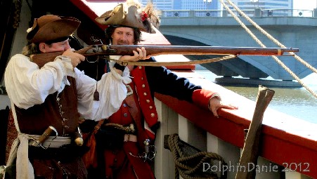 Dennis siting the musket