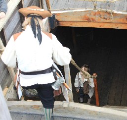 People going up and down stairs