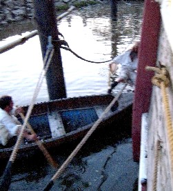 Billie boarding the Scow