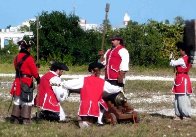 The British soldiers prepare their cannon