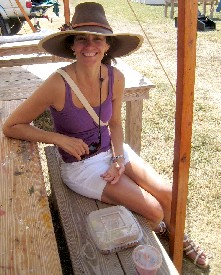 Zak's Mom Jen in the Patrick Hand Hat