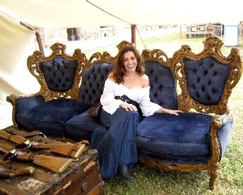 Girl in Blue on Blue Couch