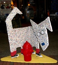 Dog sculpture with tennis shoes