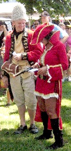 Sam trying to chat up the red-garbed piratess