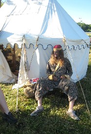 Mike in his period morning robe and hat