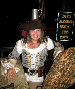 Trish with her mug on her head