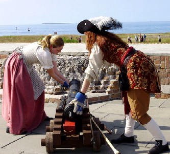 Kate and Jessie preparing the cannon