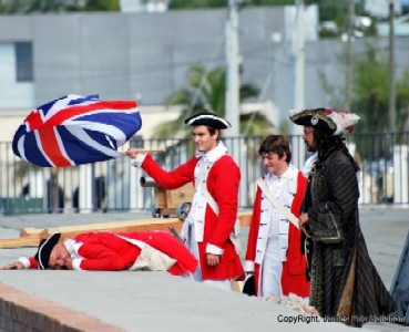 Wounded British soldier on the fort wall