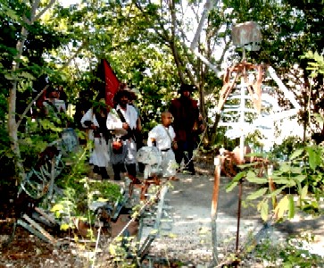 Flag parade from the skeleton sculpture POV