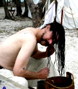 Patrick washes his hair