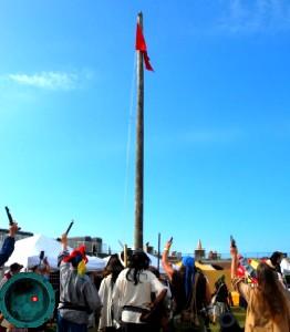 Raising the pirate flag in 
         Fort Zachary Taylor