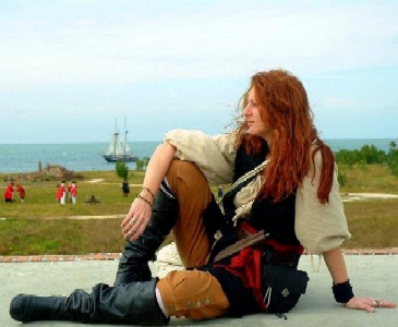 Red Jessi on the fort wall