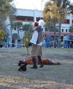 Swordsman celebrating his victory