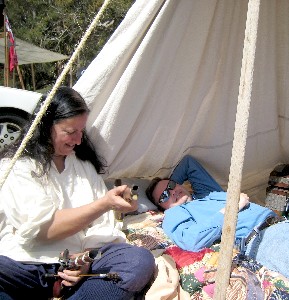 Mission lying in the tent