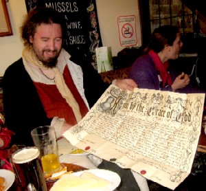 Lee Showing Off a Document He Sells